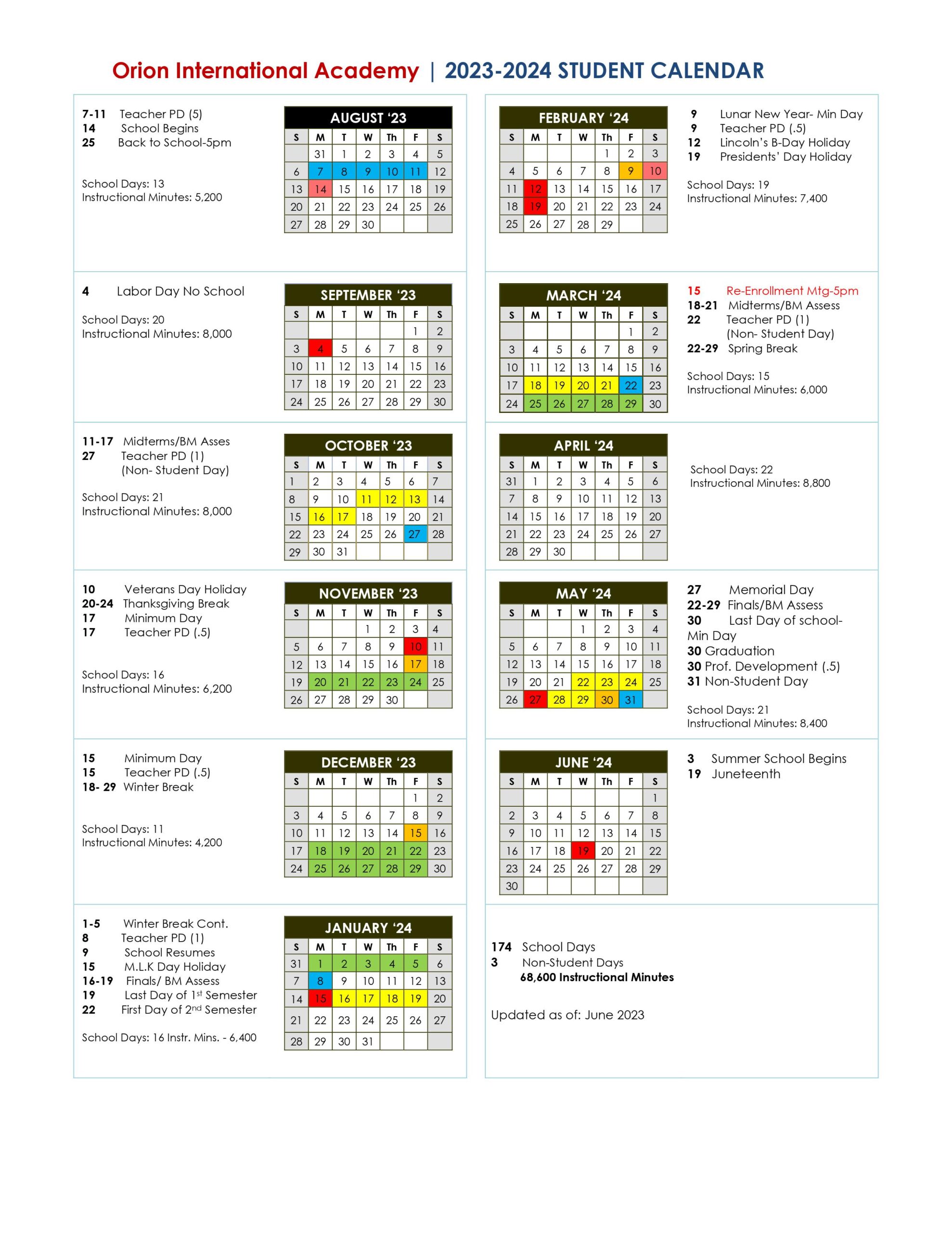 Academic Calendar - Orion Schools
